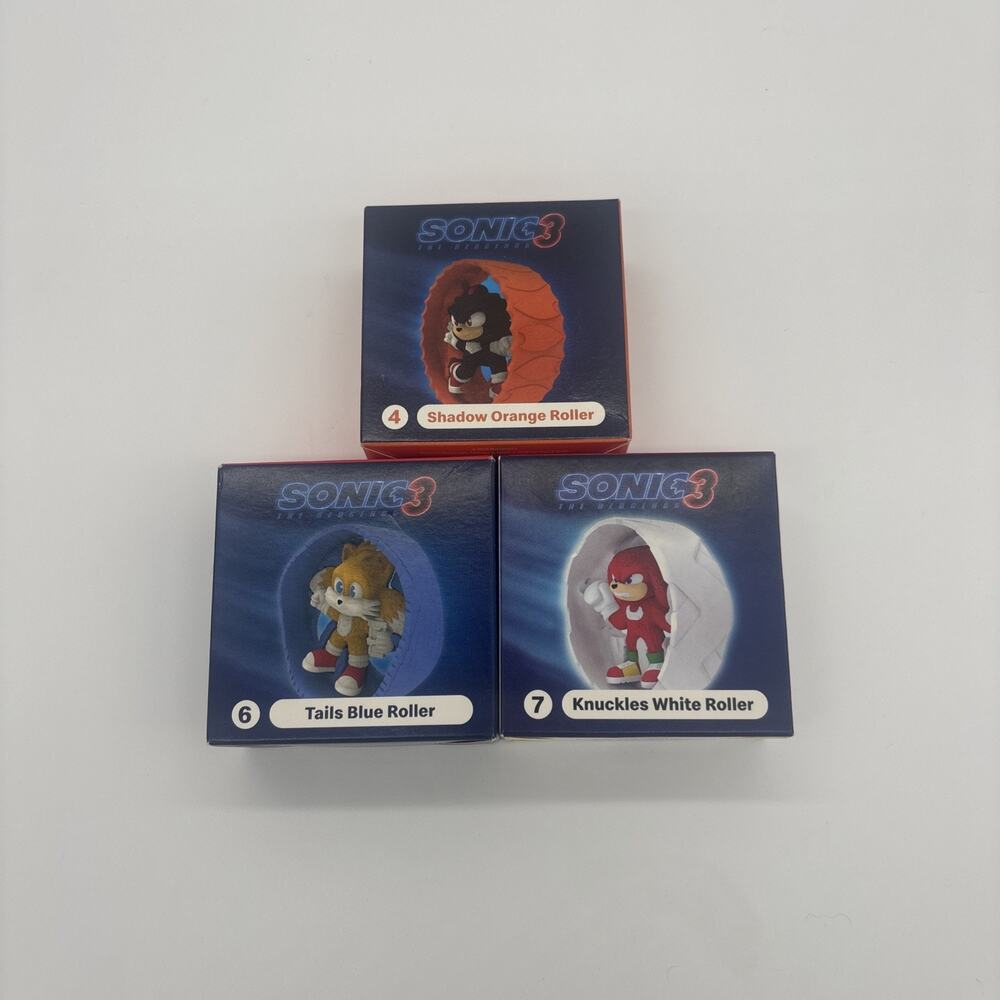 McDonald's Sonic 3 Shadow Orange Roller #4, #6, #7 Knuckles Red Knuckles White